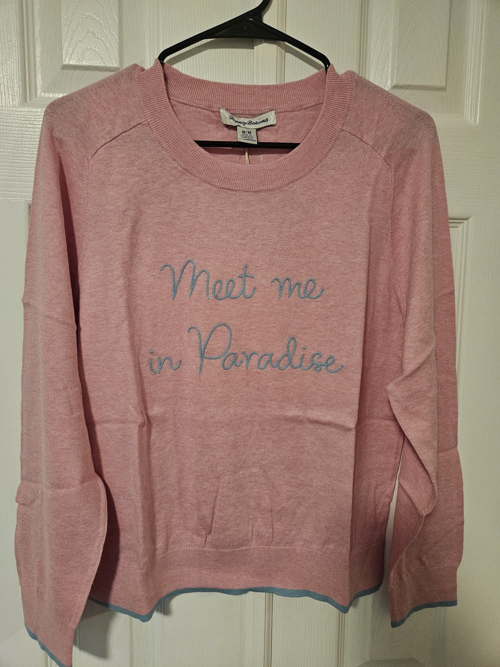 NWT Tommy Bahama Crewneck Sweater with 'Meet me in Paradise' Embroidery